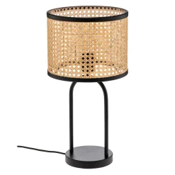 Lindby bordlampe Yaelle, 50 cm høj, rattan, sort, E27