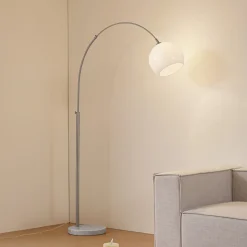 Lindby buelampe Alverton, hvid/nikkel, glas, 197 cm