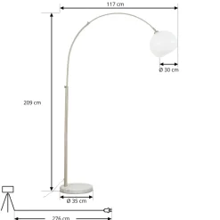 Lindby buelampe Alverton, hvid/nikkel, glas, 197 cm