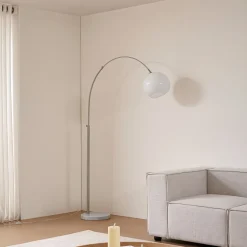 Lindby buelampe Alverton, hvid/nikkel, glas, 197 cm