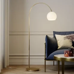 Lindby buelampe Cynthia, messingfarvet, glas, 140 cm, E27