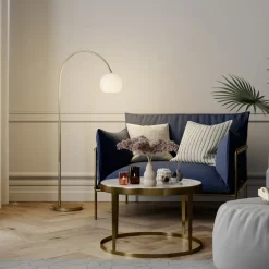 Lindby buelampe Cynthia, messingfarvet, glas, 140 cm, E27