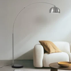 Lindby buelampe Hernando, nikkel, stål, højde 188 cm