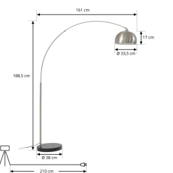 Lindby buelampe Hernando, nikkel, stål, højde 188 cm