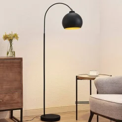 Lindby buelampe Minali, sort, metal, 148 cm høj, E27