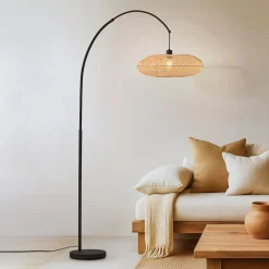 Lindby buelampe Solvian, sort/natur, bambus, metal