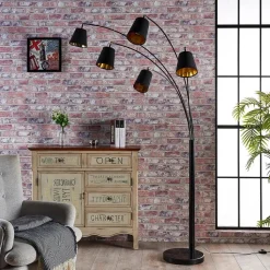 Lindby buelampe Tinne, sort/guld, marmor, 5 lyskilder, E14