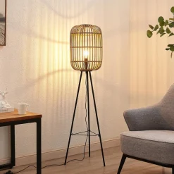 Lindby Canyana gulvlampe, 139 cm, natur, rattan, stativ
