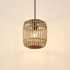 Lindby Canyana hængelampe, natur, rattan, Ø 22 cm