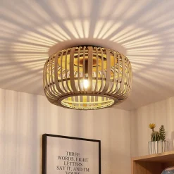 Lindby Canyana loftlampe, natur, rattan, Ø 40 cm