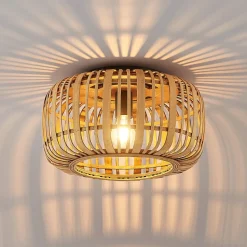 Lindby Canyana loftlampe, natur, rattan, Ø 40 cm