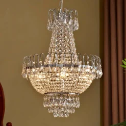 Lindby Casparia lysekrone, kromfarvet, krystal, E14