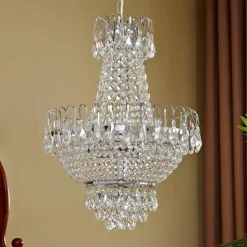 Lindby Casparia lysekrone, kromfarvet, krystal, E14