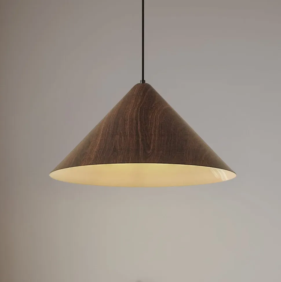 Lindby Clarine hængelampe, valnød, Ø 50 cm, metal