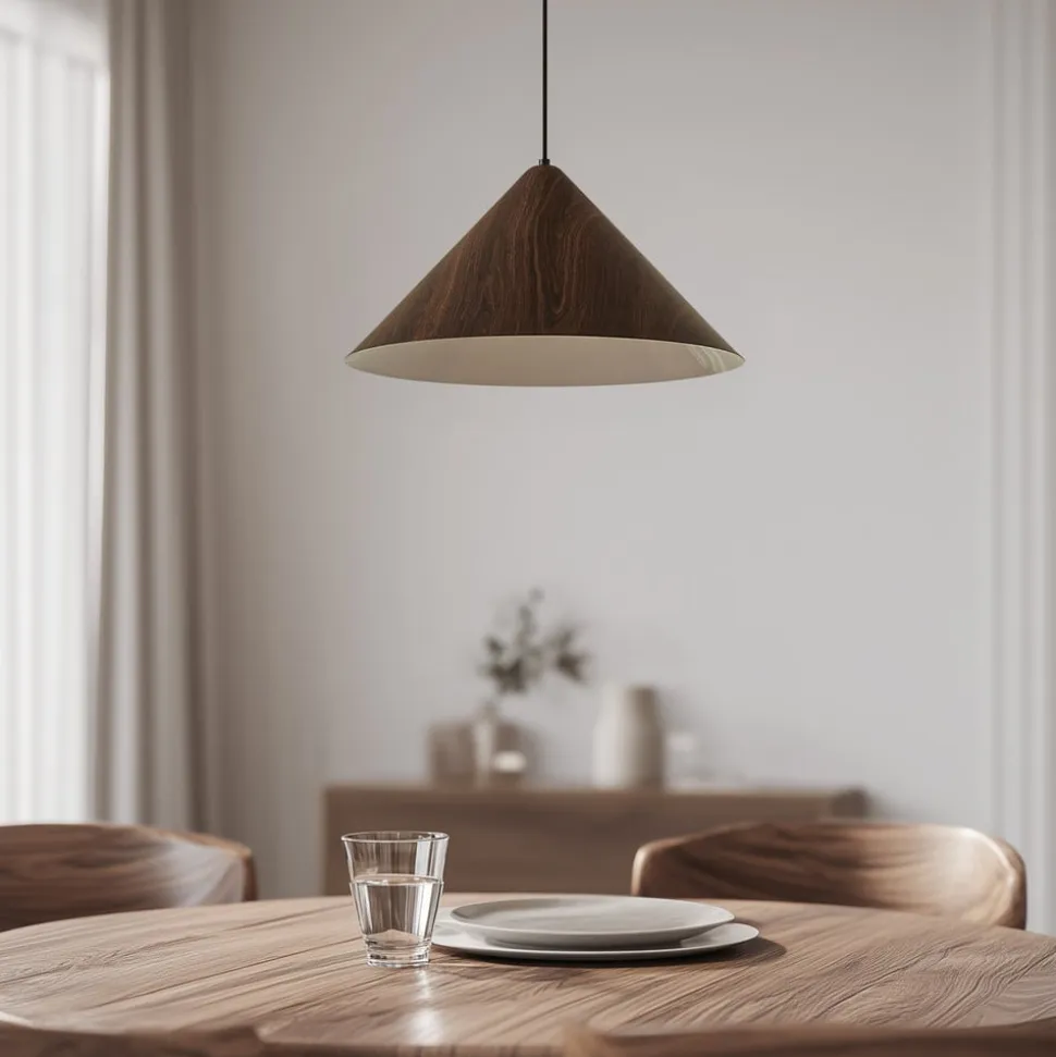 Lindby Clarine hængelampe, valnød, Ø 50 cm, metal