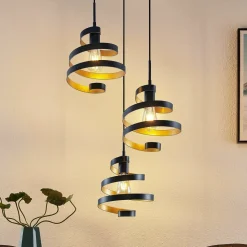 Lindby Colten hængelampe, Ø 50 cm, 3 lyskilder, sort, guld