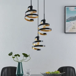 Lindby Colten hængelampe, Ø 50 cm, 3 lyskilder, sort, guld