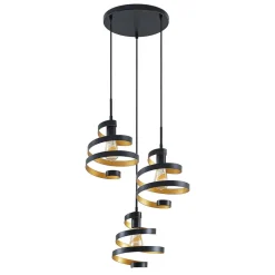 Lindby Colten hængelampe, Ø 50 cm, 3 lyskilder, sort, guld