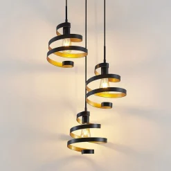 Lindby Colten hængelampe, Ø 50 cm, 3 lyskilder, sort, guld