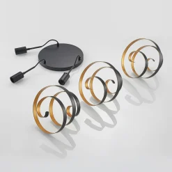 Lindby Colten hængelampe, Ø 50 cm, 3 lyskilder, sort, guld