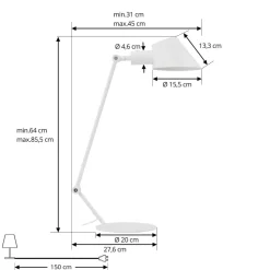 Lindby Corali bordlampe, hvid, metal, højde 64 cm