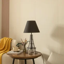 Lindby Croia bordlampe, sort, metal, Ø 28 cm, E27