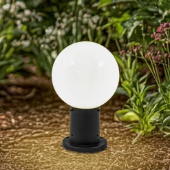 Lindby Dangan sokkellampe, hvid, højde 32 cm, glas, metal