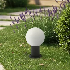 Lindby Dangan sokkellampe, hvid, højde 32 cm, glas, metal