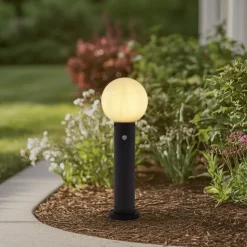 Lindby Dangan sokkellampe, hvid, 60 cm, glas, sensor