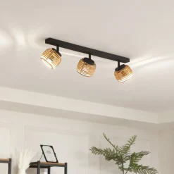 Lindby Ediz loftslampe, 3-lys, GU10, træ, 73 cm lang