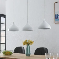 Lindby Elamira pendellampe, hvid, metal, 133 cm, 3 lyskilder.