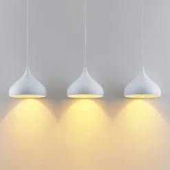 Lindby Elamira pendellampe, hvid, metal, 133 cm, 3 lyskilder.