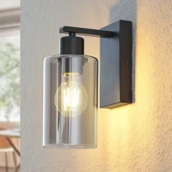 Lindby Emavi væglampe, sort/røggrå, glas, E27