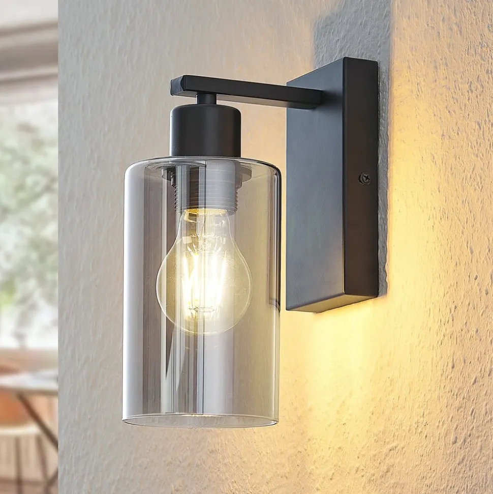 Lindby Emavi væglampe, sort/røggrå, glas, E27