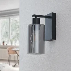 Lindby Emavi væglampe, sort/røggrå, glas, E27