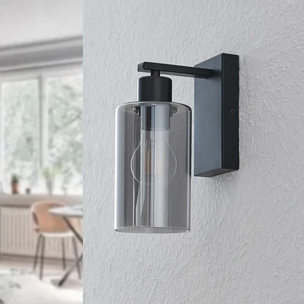Lindby Emavi væglampe, sort/røggrå, glas, E27