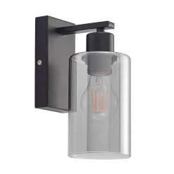 Lindby Emavi væglampe, sort/røggrå, glas, E27