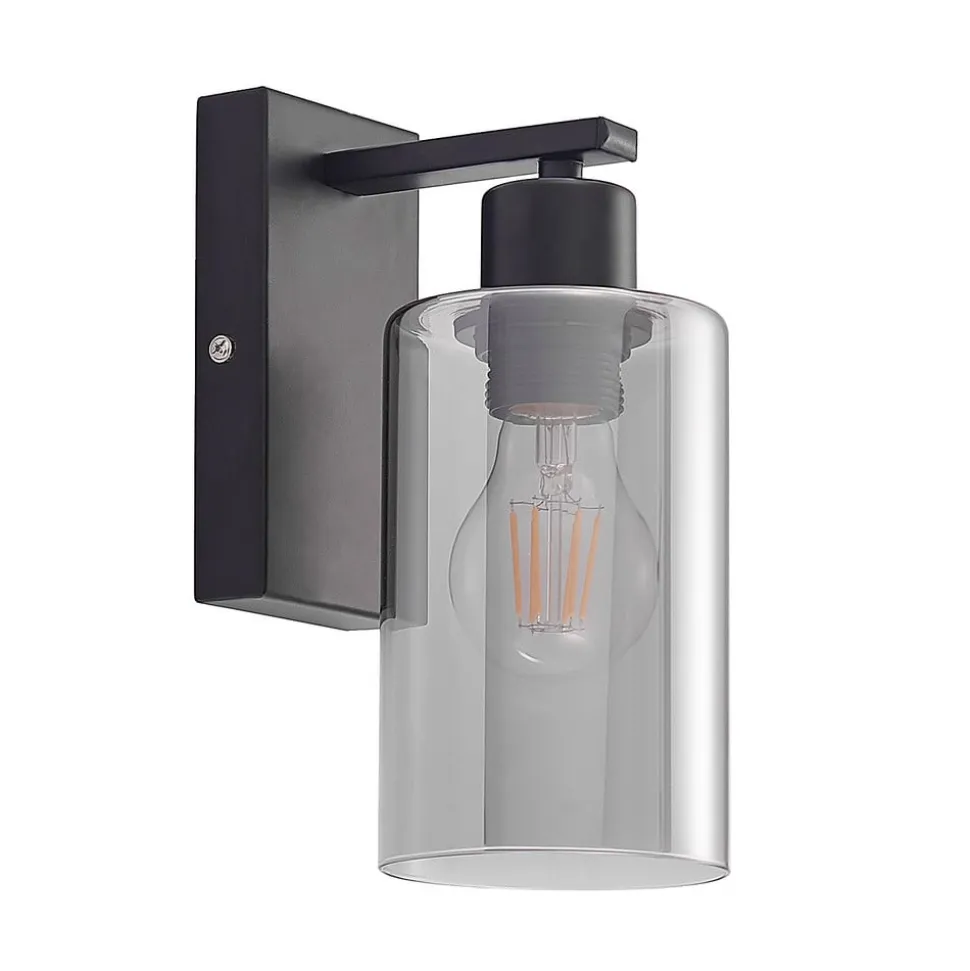 Lindby Emavi væglampe, sort/røggrå, glas, E27