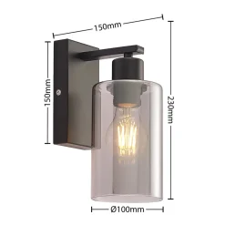 Lindby Emavi væglampe, sort/røggrå, glas, E27
