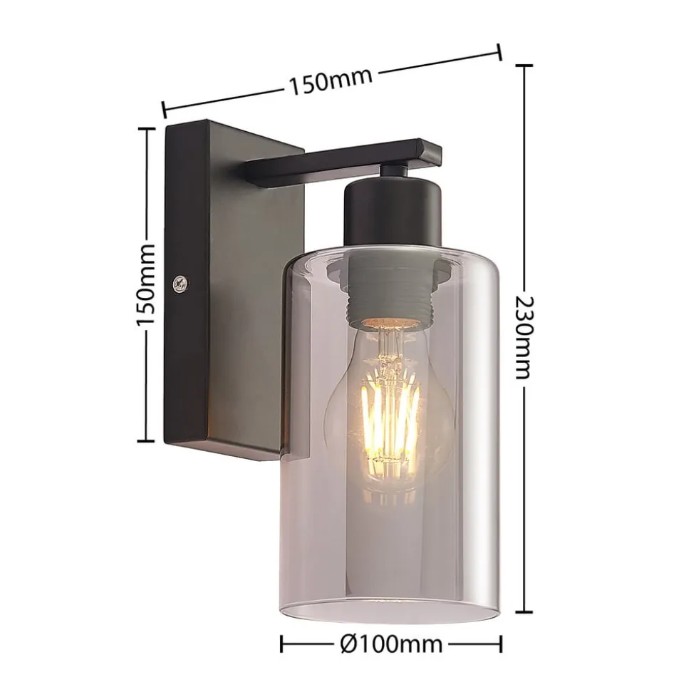 Lindby Emavi væglampe, sort/røggrå, glas, E27
