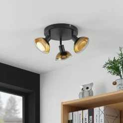 Lindby Erin loftspot, sort/guld, Ø 22 cm, glas