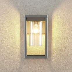 Lindby Estami udendørs væglampe, sølv, metal, 27 cm