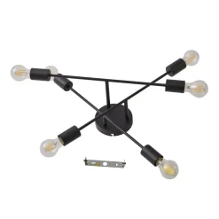 Lindby Estar loftlampe, sort, metal, 6 lyskilder, Ø56cm