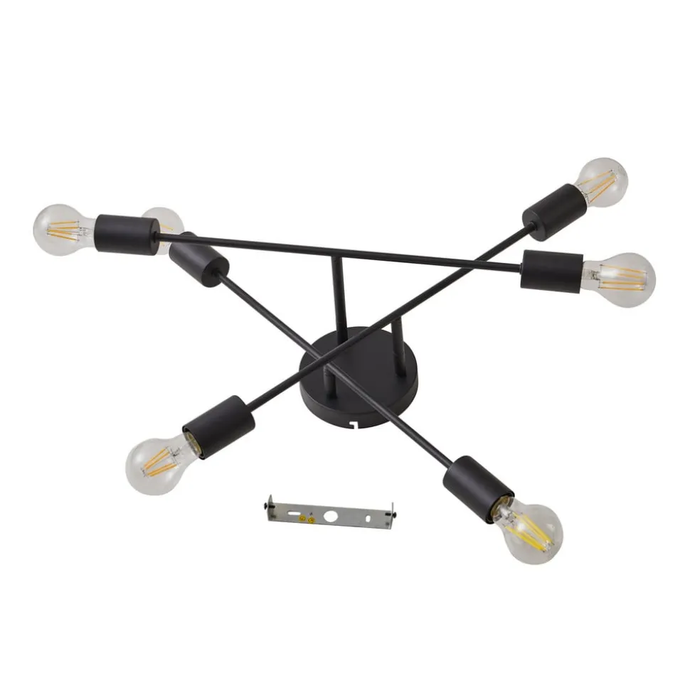 Lindby Estar loftlampe, sort, metal, 6 lyskilder, Ø56cm