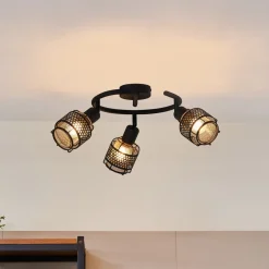 Lindby Eudoria loftlampe, 3 lyskilder, sort/guld