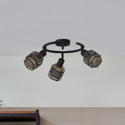 Lindby Eudoria loftlampe, 3 lyskilder, sort/guld