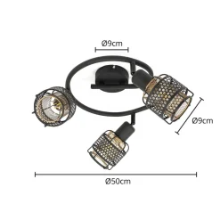 Lindby Eudoria loftlampe, 3 lyskilder, sort/guld