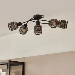 Lindby Eudoria loftlampe, 5 lyskilder, sort/guld