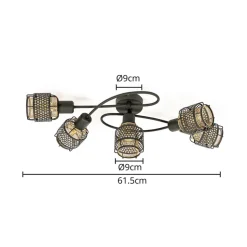Lindby Eudoria loftlampe, 5 lyskilder, sort/guld