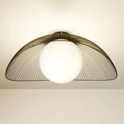 Lindby Fabronia loftlampe, sort/hvid, glas, kugle, E27